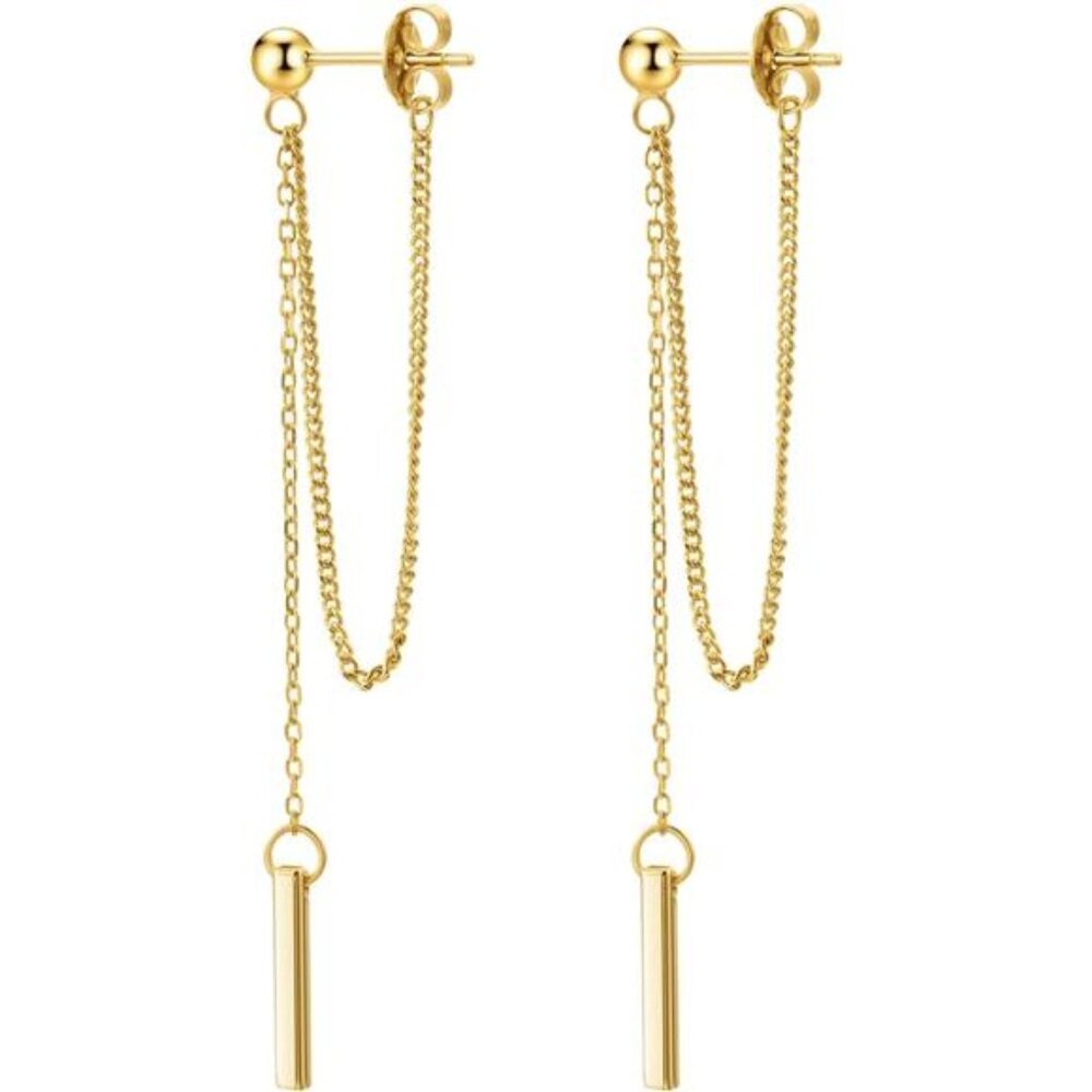 Chain Earrings for Women 18K Gold Plated Dainty Bar Drop Dangle Earrings
